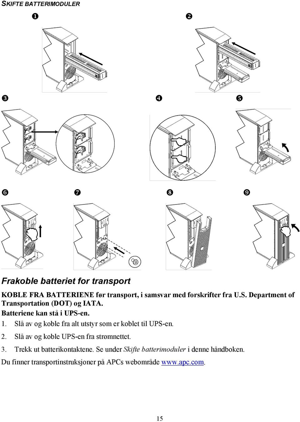 S. Department of Transportation (DOT) og IATA. Batteriene kan stå i UPS-en. 1.