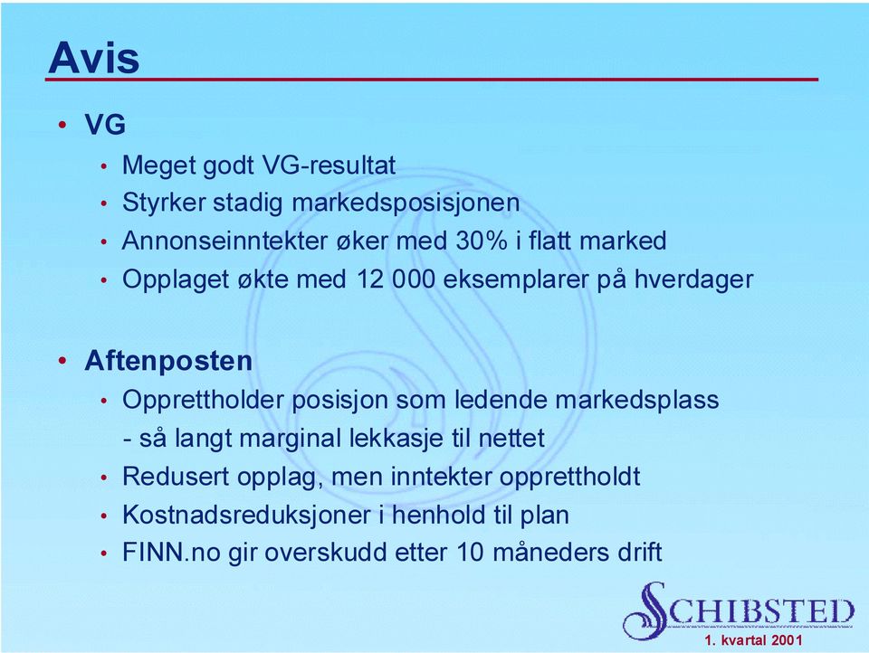 posisjon som ledende markedsplass - så langt marginal lekkasje til nettet Redusert opplag, men