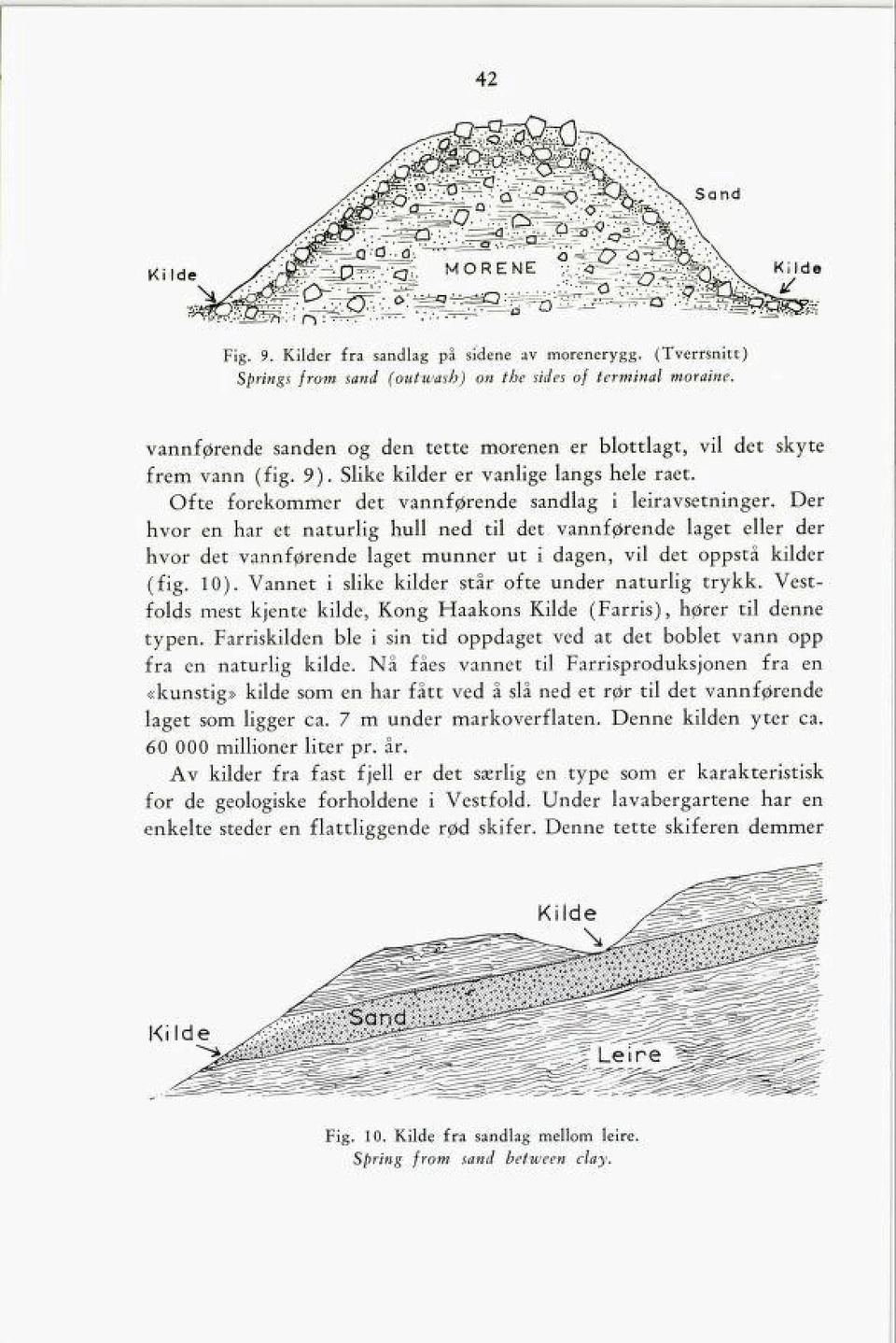 Der hvor en har et naturlig hull ned til det vannførende laget eller der hvor det vannførende laget munner ut i dagen, vil det oppstå kilder (fig. 10).