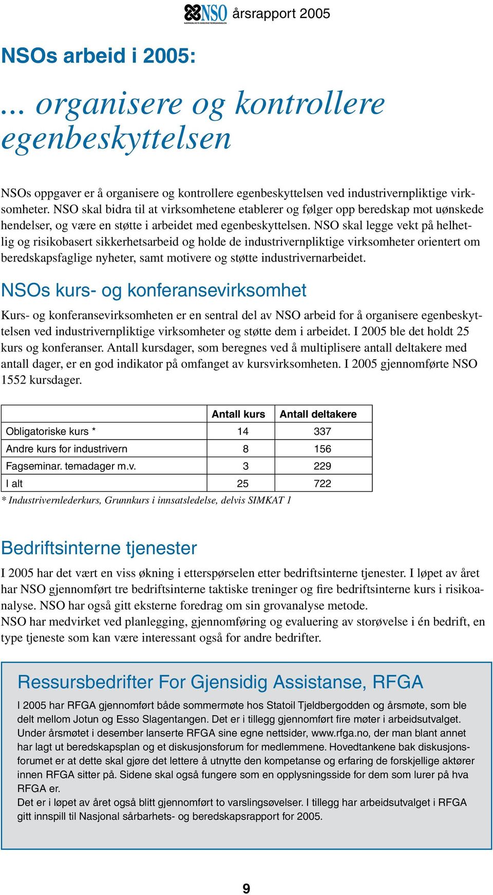 NSO skal legge vekt på helhetlig og risikobasert sikkerhetsarbeid og holde de industrivernpliktige virksomheter orientert om beredskapsfaglige nyheter, samt motivere og støtte industrivernarbeidet.