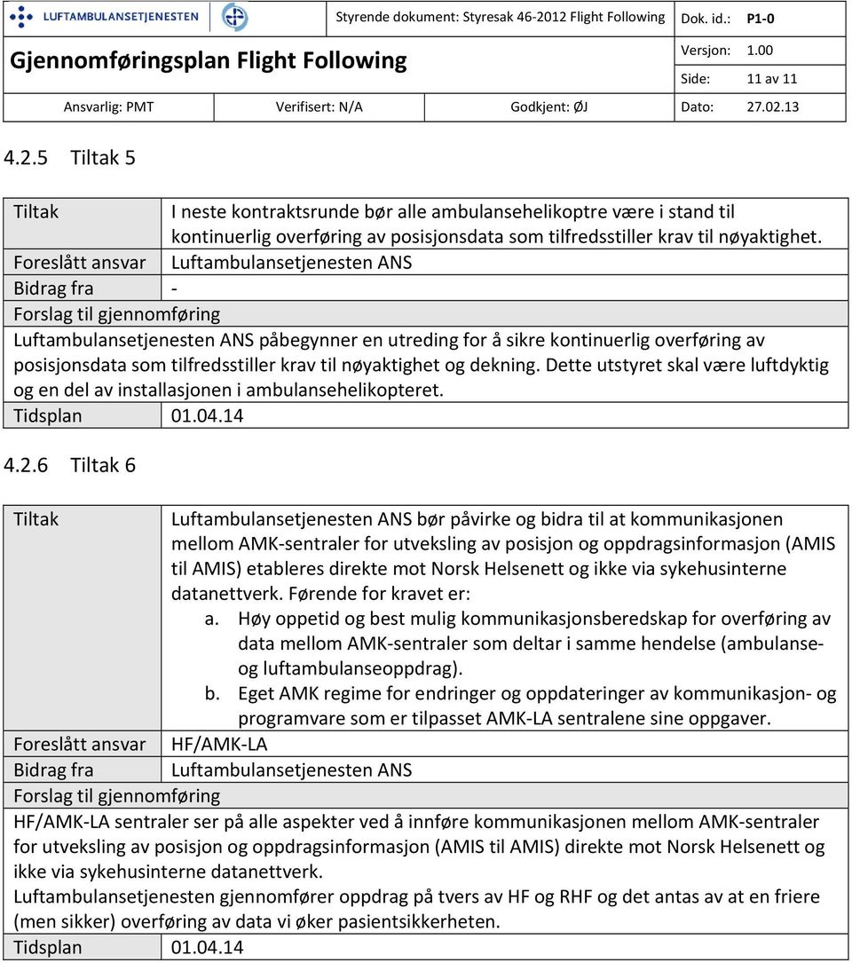 Dette utstyret skal være luftdyktig og en del av installasjonen i ambulansehelikopteret. Tidsplan 01.04.14 4.2.