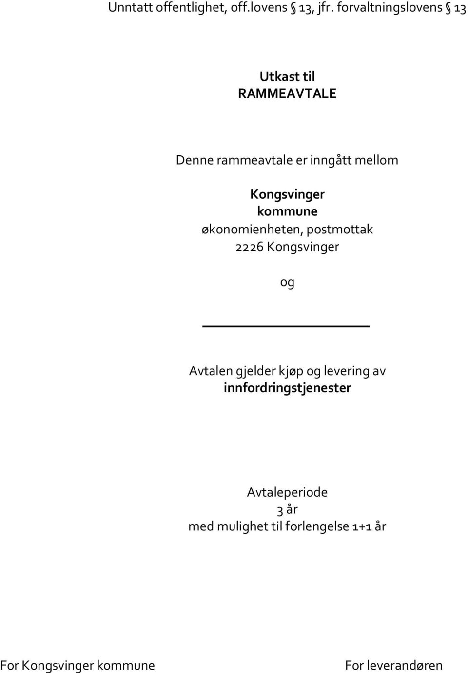 Kongsvinger kommune økonomienheten, postmottak 2226 Kongsvinger og Avtalen gjelder