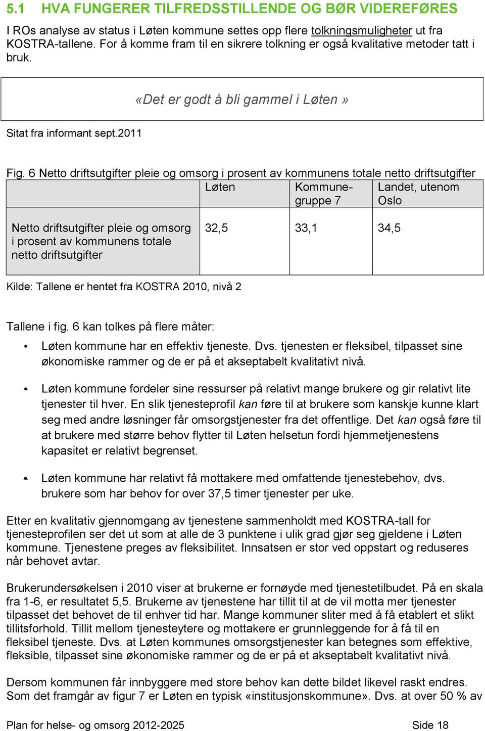 6 Netto driftsutgifter pleie og omsorg i prosent av kommunens totale netto driftsutgifter Løten Kommunegruppe 7 Landet, utenom Oslo Netto driftsutgifter pleie og omsorg i prosent av kommunens totale