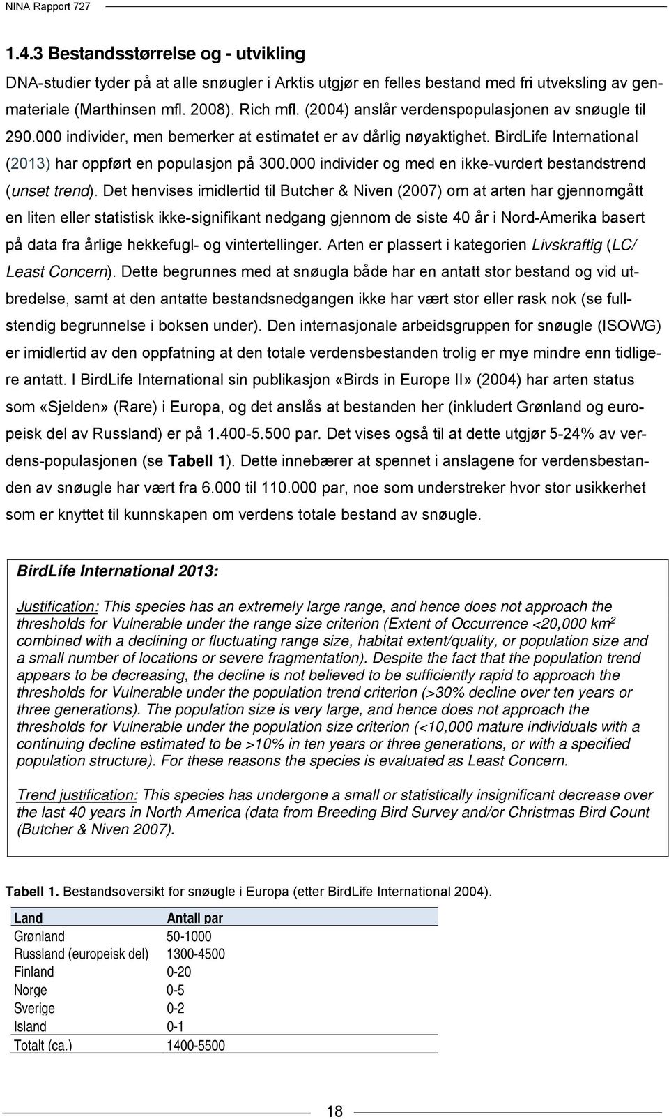 000 individer og med en ikke-vurdert bestandstrend (unset trend).