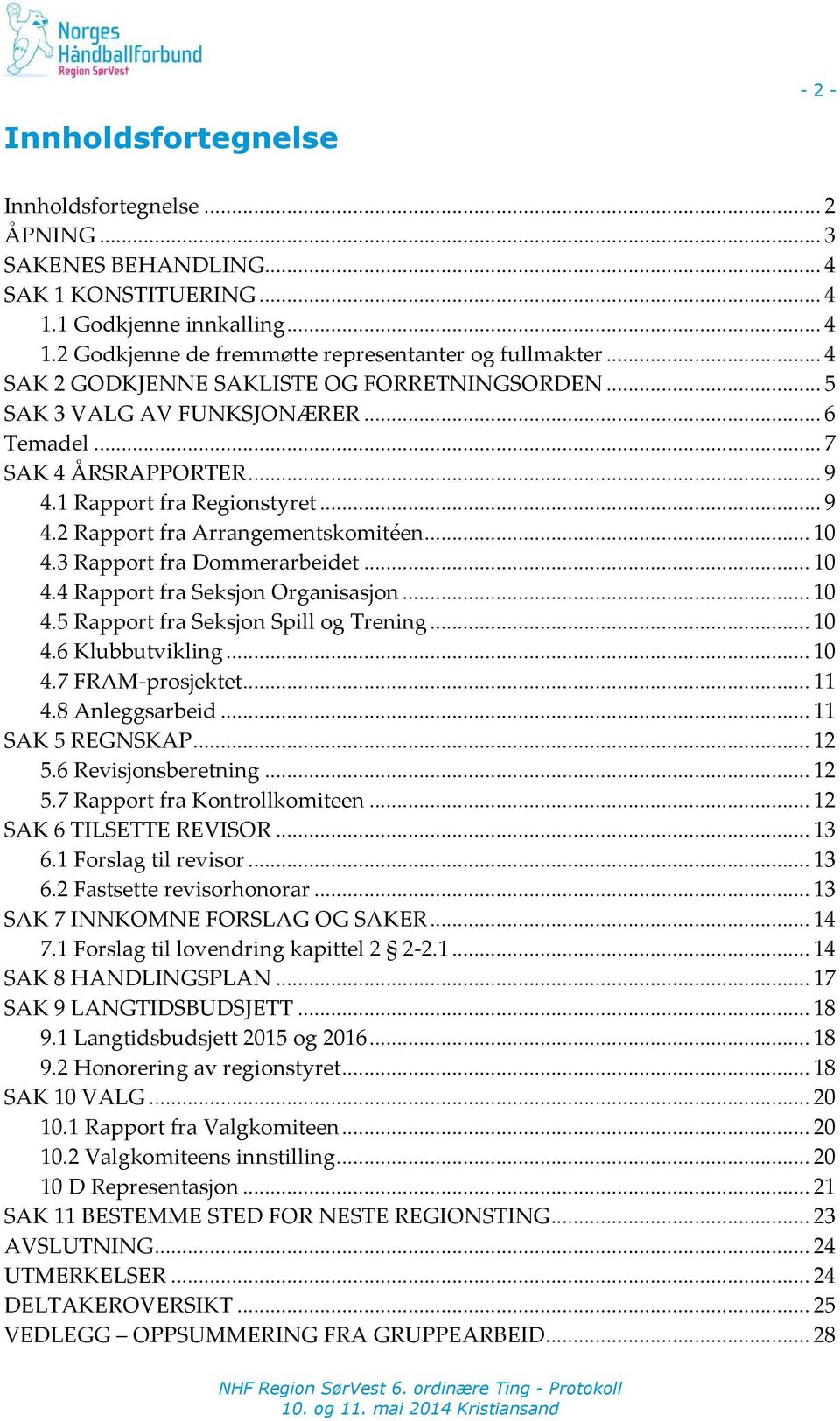 .. 10 4.3 Rapport fra Dommerarbeidet... 10 4.4 Rapport fra Seksjon Organisasjon... 10 4.5 Rapport fra Seksjon Spill og Trening... 10 4.6 Klubbutvikling... 10 4.7 FRAM-prosjektet... 11 4.