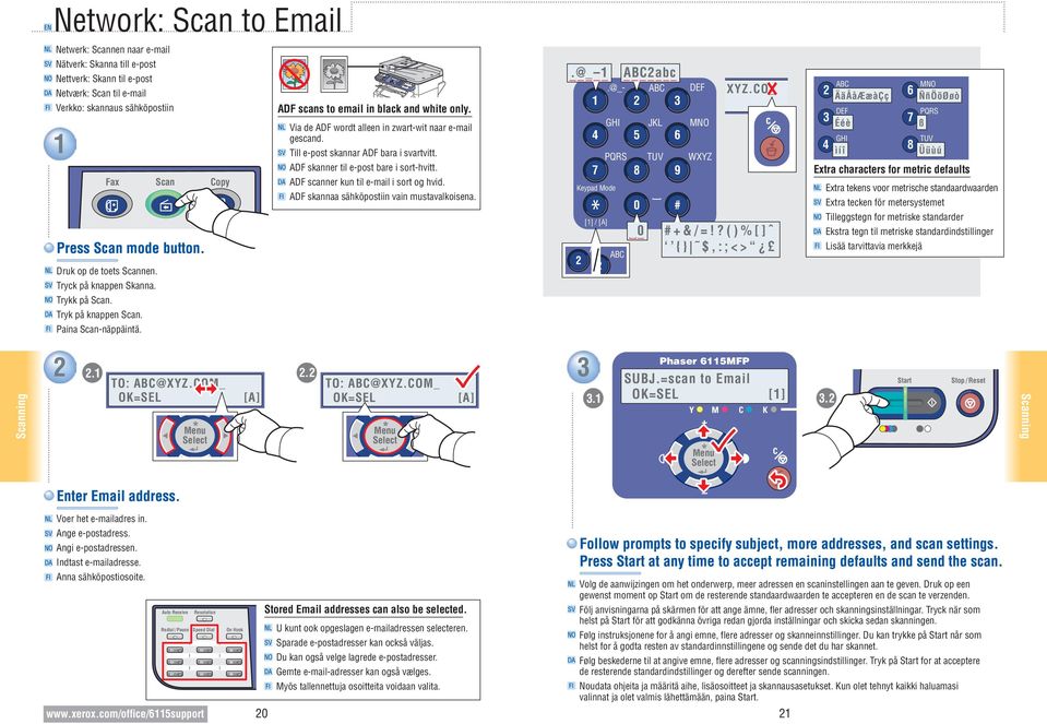 Via de ADF wordt alleen in zwart-wit naar e-mail gescand. Till e-post skannar ADF bara i svartvitt. ADF skanner til e-post bare i sort-hvitt. ADF scanner kun til e-mail i sort og hvid.