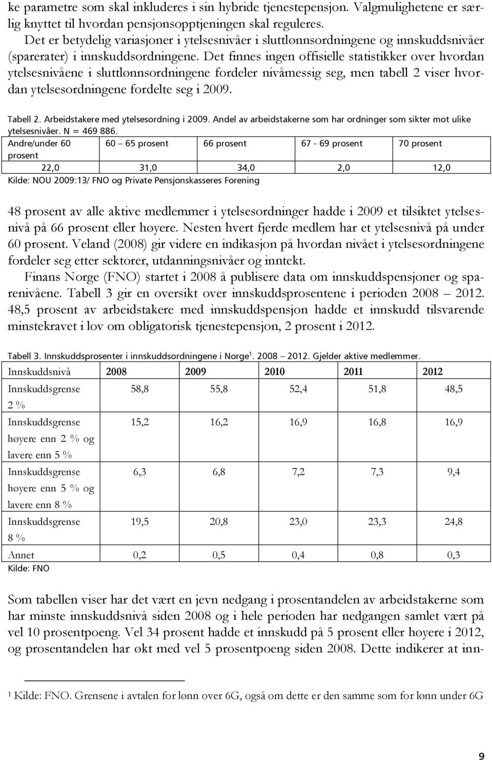 Det finnes ingen offisielle statistikker over hvordan ytelsesnivåene i sluttlønnsordningene fordeler nivåmessig seg, men tabell 2 viser hvordan ytelsesordningene fordelte seg i 2009. Tabell 2.