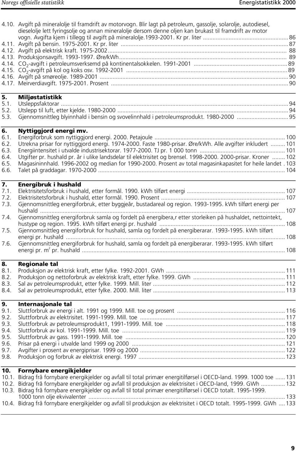 Avgifta kjem i tillegg til avgift på mineralolje.1993-2001. Kr pr. liter... 86 4.11. Avgift på bensin. 1975-2001. Kr pr. liter... 87 4.12. Avgift på elektrisk kraft. 1975-2002... 88 4.13.