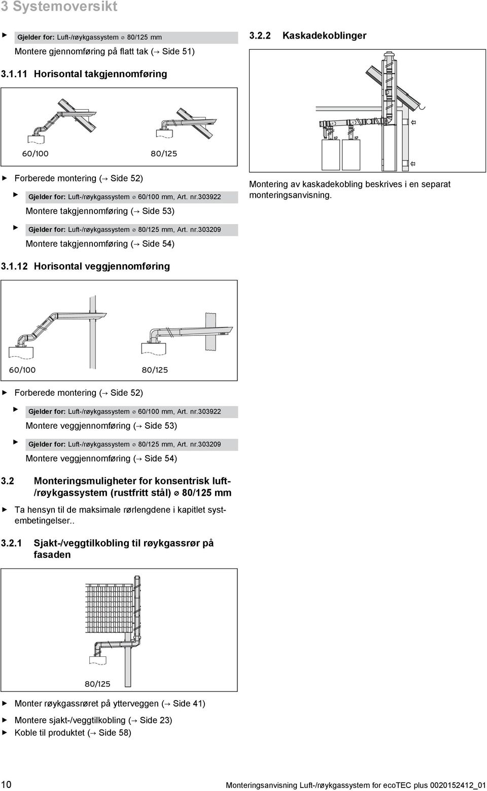 Montere takgjennomføring ( Side ) Gjelder for: Luft -/røykgassystem 80/ mm, Art. nr.009 Montere takgjennomføring ( Side ).