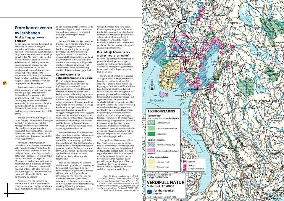 Alternativet via Norderhov medfører et arealtap av selve kalkåsen, og vil derfor gi en større konsekvens enn alternativet via Busund, som stort sett vil gi et arealtap av dyrka mark i reservatet.