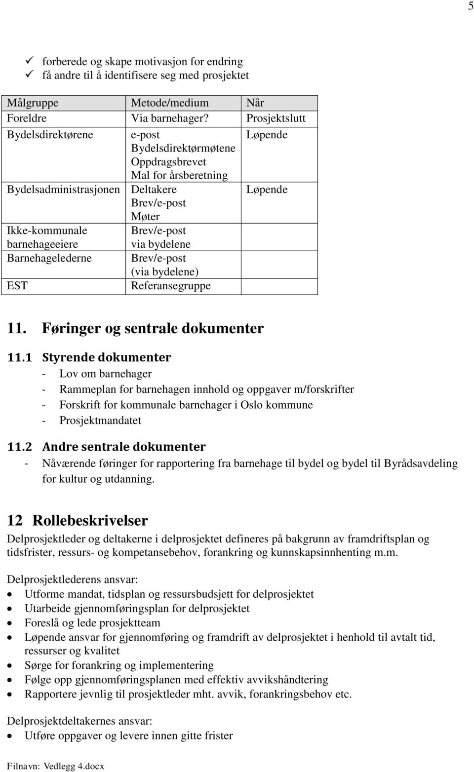 Brev/e-post via bydelene Barnehagelederne Brev/e-post (via bydelene) EST Referansegruppe 11. Føringer og sentrale dokumenter 11.