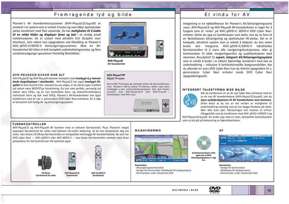 De er utstyrt med attraktiv GUI (Graphic User Interface), som videre kan oppgraderes ved tilkobling av Pioneer's AVIC-9DVD-II/8DVD-II bilnavigeringssystemer.