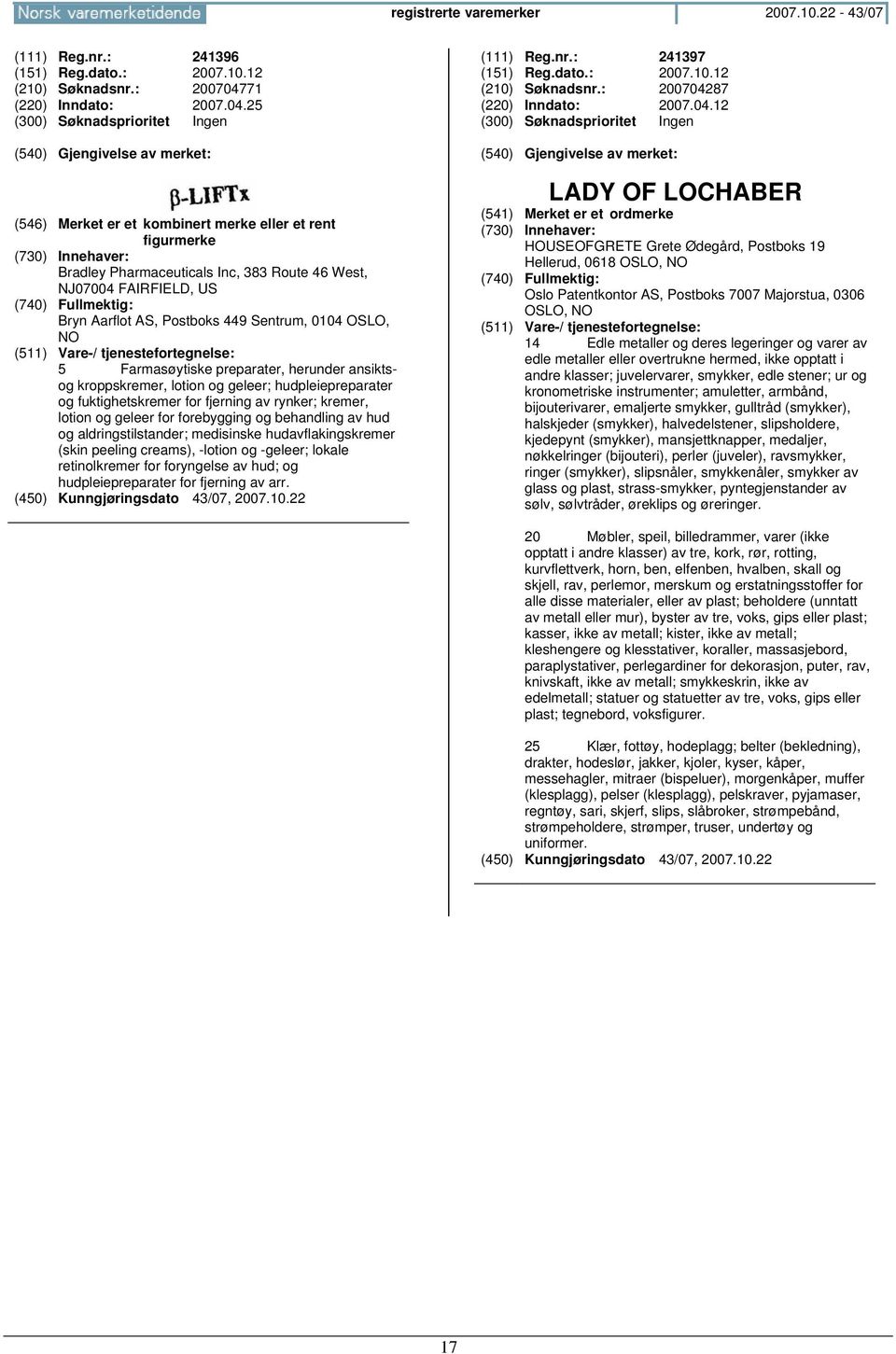 25 (546) Merket er et kombinert merke eller et rent figurmerke Bradley Pharmaceuticals Inc, 383 Route 46 West, NJ07004 FAIRFIELD, US Bryn Aarflot AS, Postboks 449 Sentrum, 0104 OSLO, NO 5