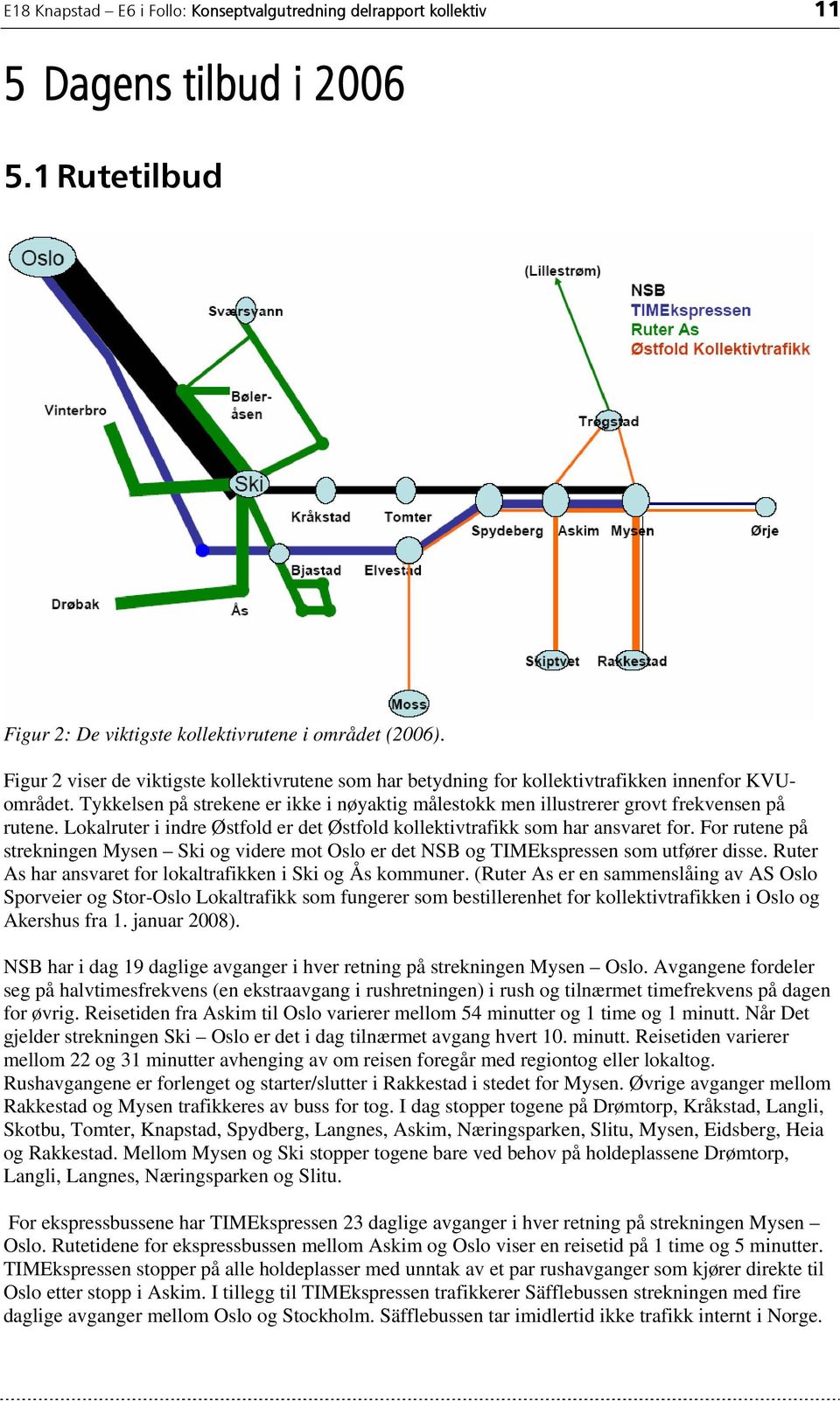 Lokalruter i indre Østfold er det Østfold kollektivtrafikk som har ansvaret for. For rutene på strekningen Mysen Ski og videre mot Oslo er det NSB og TIMEkspressen som utfører disse.