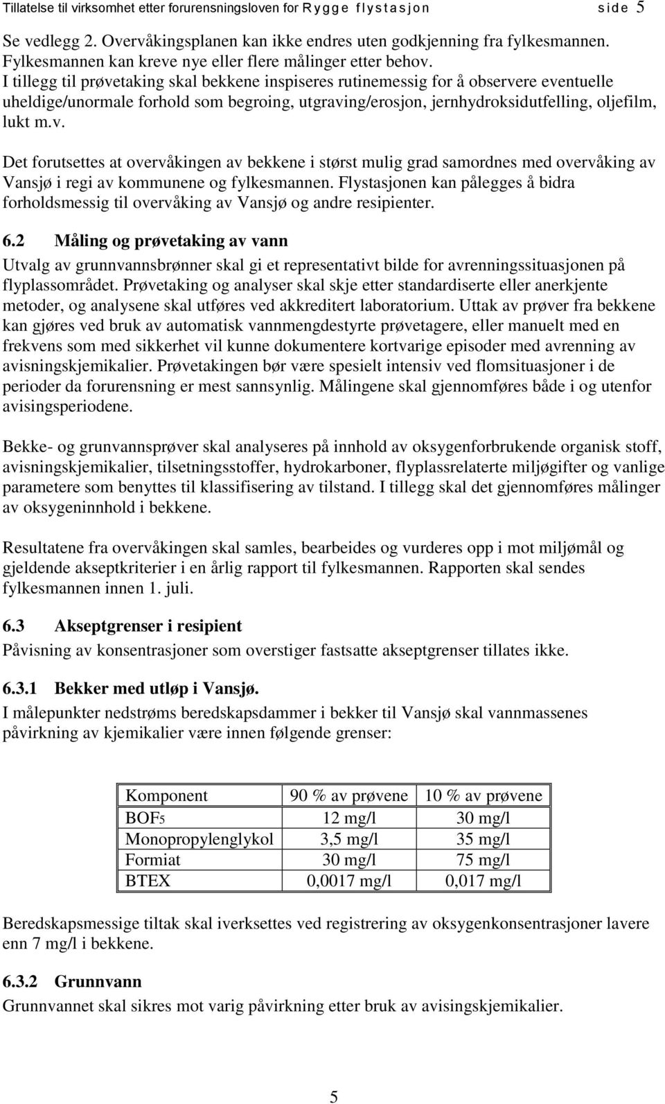 I tillegg til prøvetaking skal bekkene inspiseres rutinemessig for å observere eventuelle uheldige/unormale forhold som begroing, utgraving/erosjon, jernhydroksidutfelling, oljefilm, lukt m.v. Det forutsettes at overvåkingen av bekkene i størst mulig grad samordnes med overvåking av Vansjø i regi av kommunene og fylkesmannen.