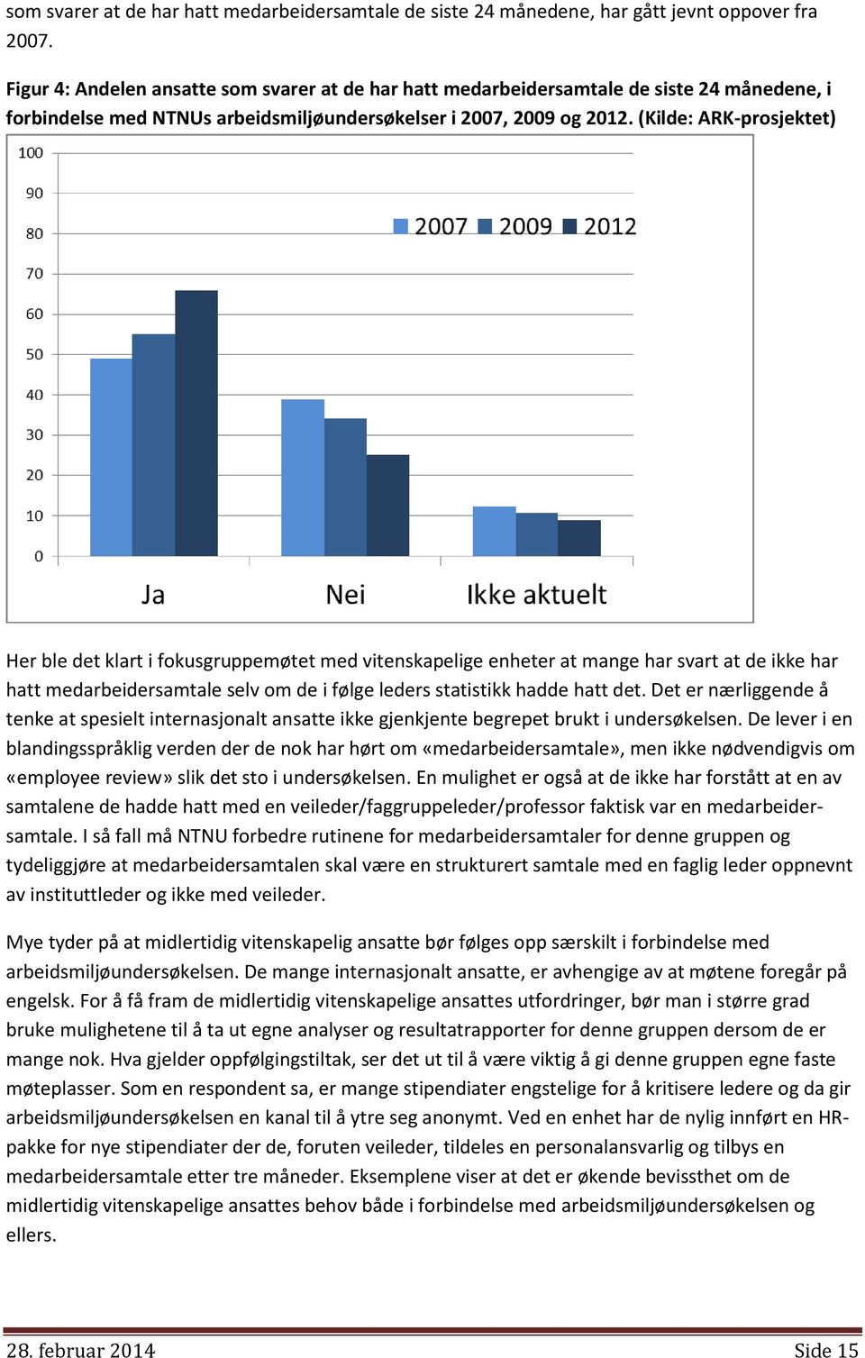 (Kilde: ARK-prosjektet) Her ble det klart i fokusgruppemøtet med vitenskapelige enheter at mange har svart at de ikke har hatt medarbeidersamtale selv om de i følge leders statistikk hadde hatt det.