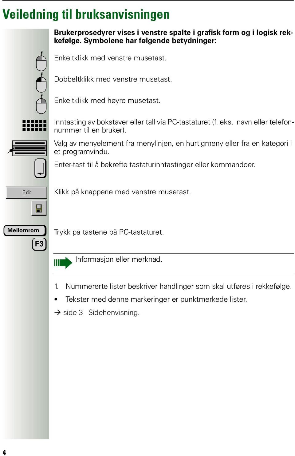 Valg av menyelement fra menylinjen, en hurtigmeny fra en kategori i et programvindu. Enter-tast til å bekrefte tastaturinntastinger kommandoer. Klikk på knappene med venstre musetast.