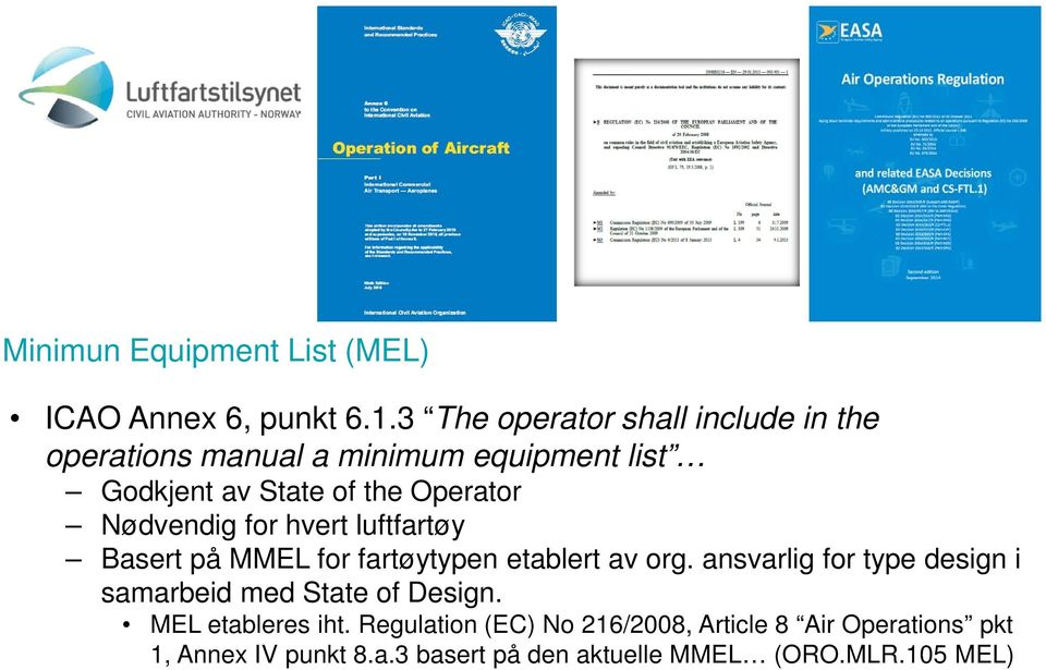 Nødvendig for hvert luftfartøy Basert på MMEL for fartøytypen etablert av org.