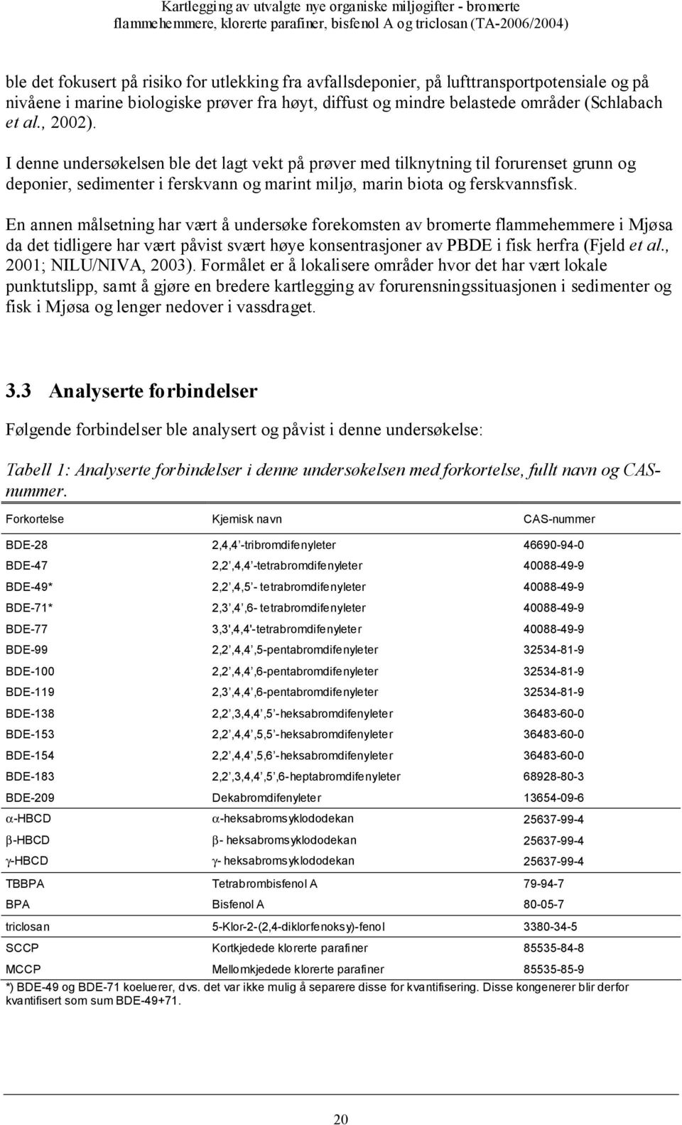 En annen målsetning har vært å undersøke forekomsten av bromerte flammehemmere i Mjøsa da det tidligere har vært påvist svært høye konsentrasjoner av PBDE i fisk herfra (Fjeld et al.