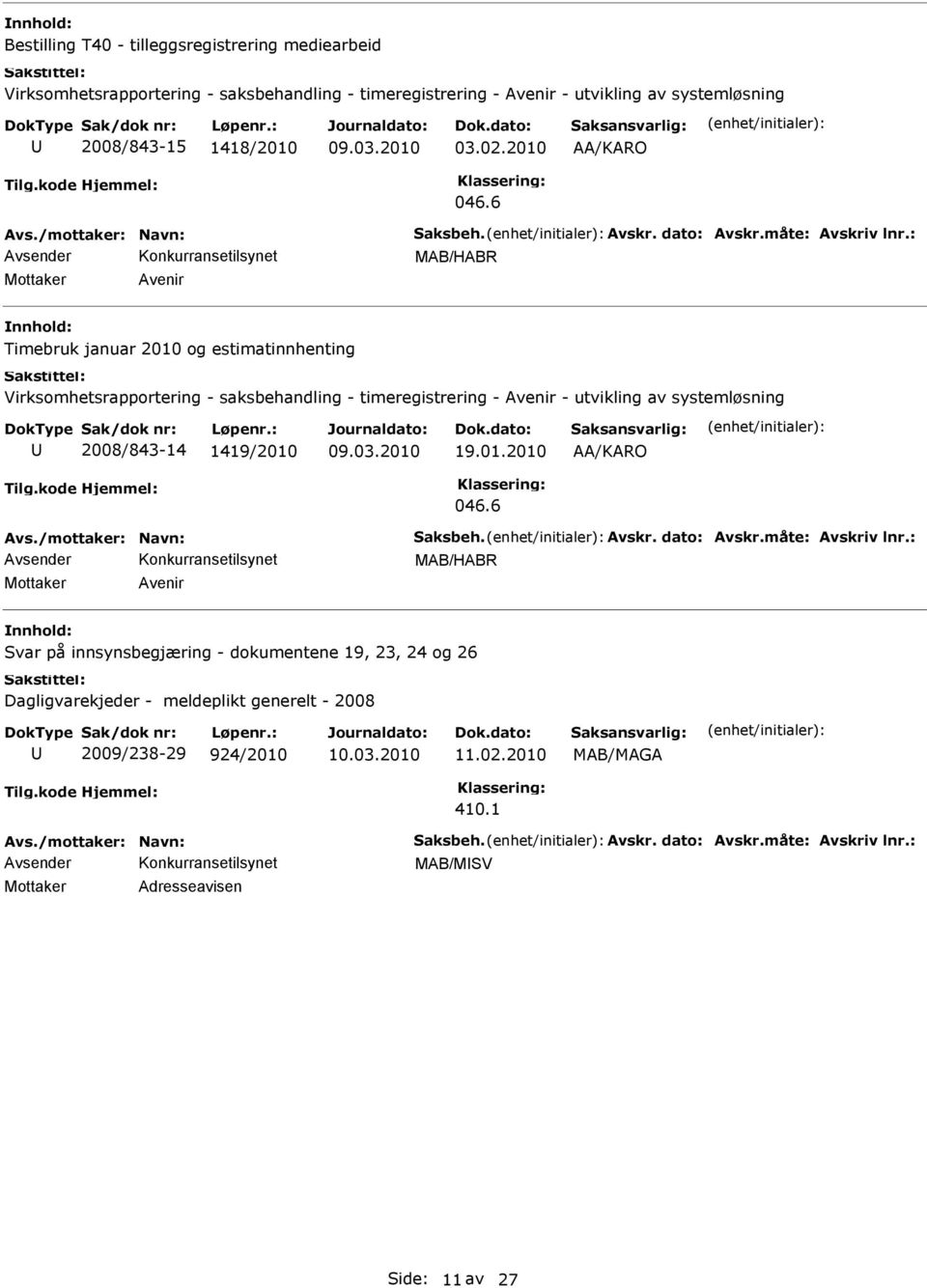 6 MAB/HABR Mottaker Avenir Timebruk januar 2010 og estimatinnhenting Virksomhetsrapportering - saksbehandling - timeregistrering - Avenir - utvikling av