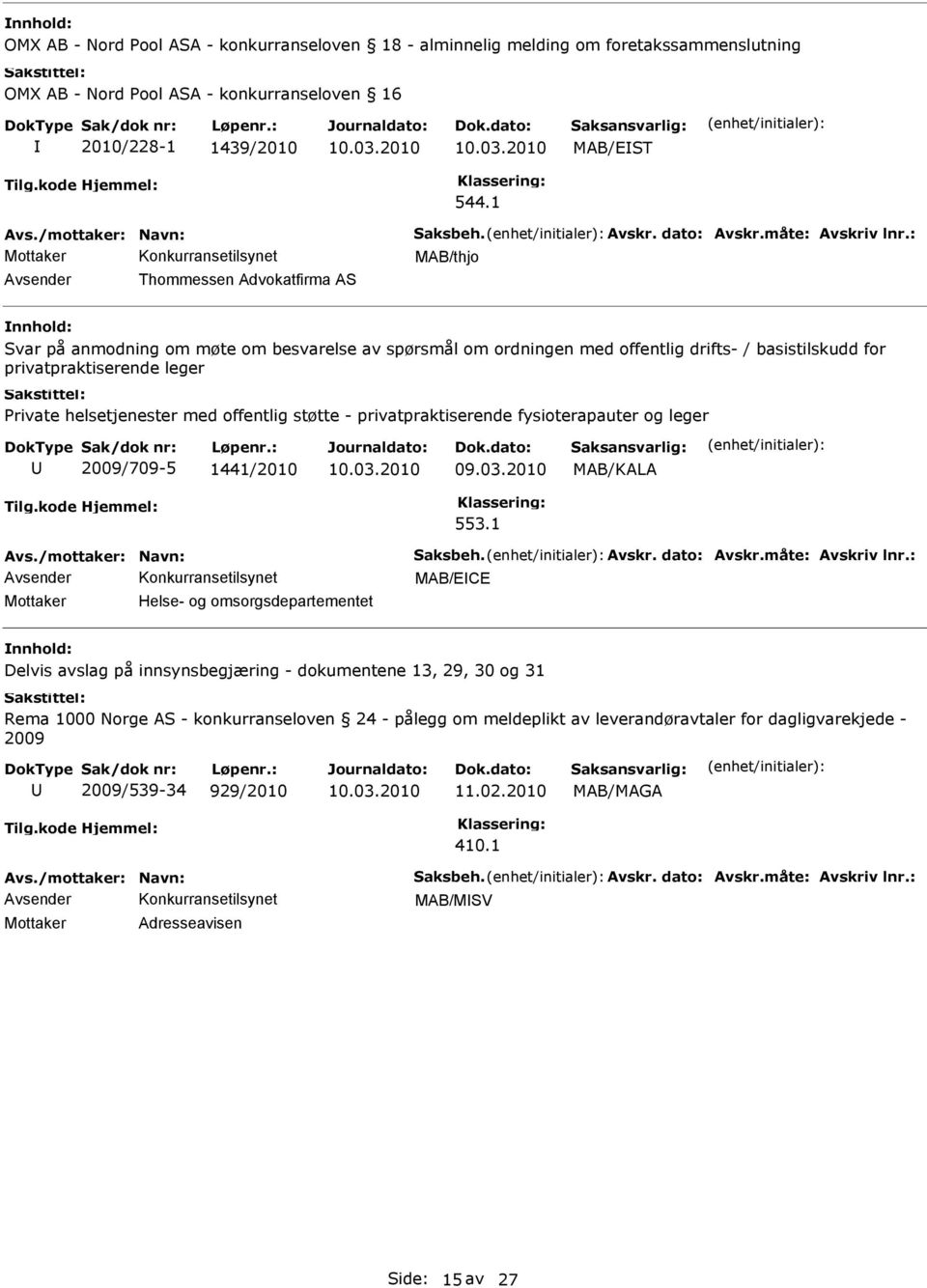 helsetjenester med offentlig støtte - privatpraktiserende fysioterapauter og leger 2009/709-5 1441/2010 MAB/KALA 553.