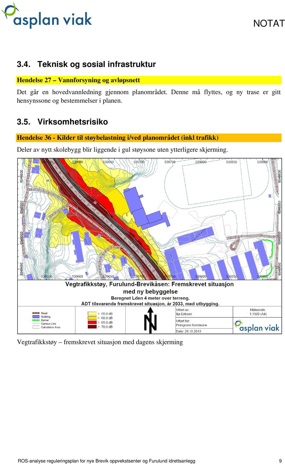 Virksomhetsrisiko Hendelse 36 - Kilder til støybelastning i/ved planområdet (inkl trafikk) Deler av nytt skolebygg blir liggende i