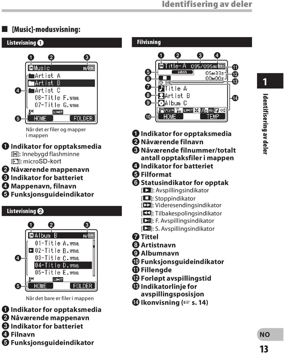 for batteriet 4 Filnavn 5 Funksjonsguideindikator Filvisning 5 6 7 8 9 0 1 2 3 4!