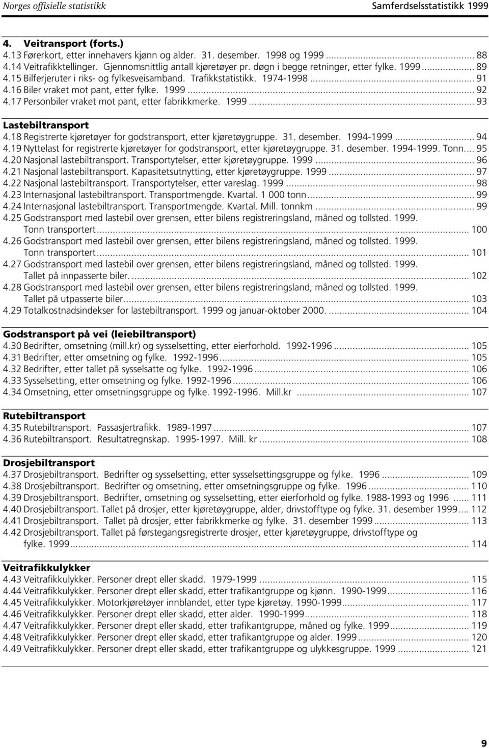 16 Biler vraket mot pant, etter fylke. 1999... 92 4.17 Personbiler vraket mot pant, etter fabrikkmerke. 1999... 93 Lastebiltransport 4.