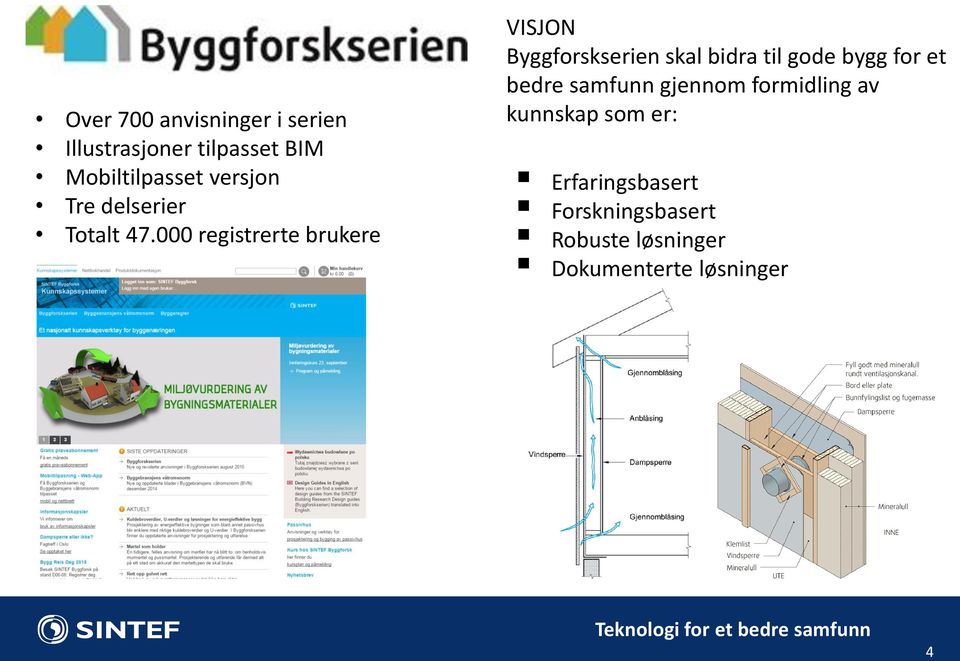 000 registrerte brukere VISJON Byggforskserien skal bidra til gode bygg for et