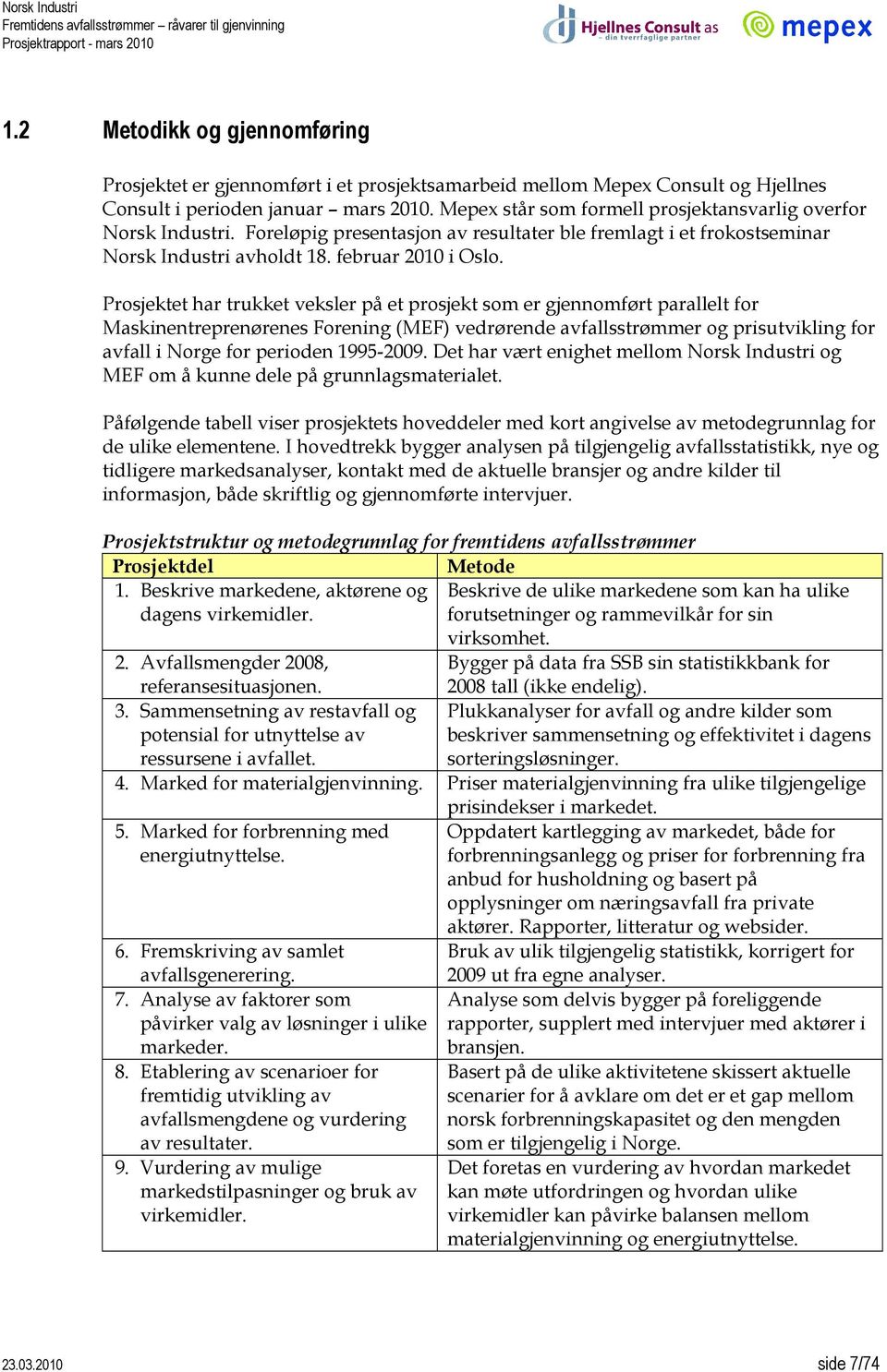 Prosjektet har trukket veksler på et prosjekt som er gjennomført parallelt for Maskinentreprenørenes Forening (MEF) vedrørende avfallsstrømmer og prisutvikling for avfall i Norge for perioden 1995-29.