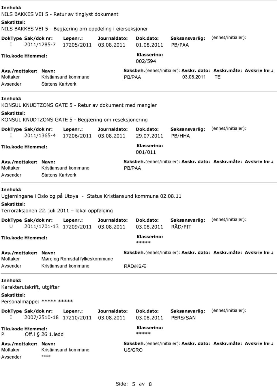 17206/2011 29.07.2011 B/HHA 001/011 Statens Kartverk gjerningane i Oslo og på tøya - Status 02.08.11 Terroraksjonen 22.