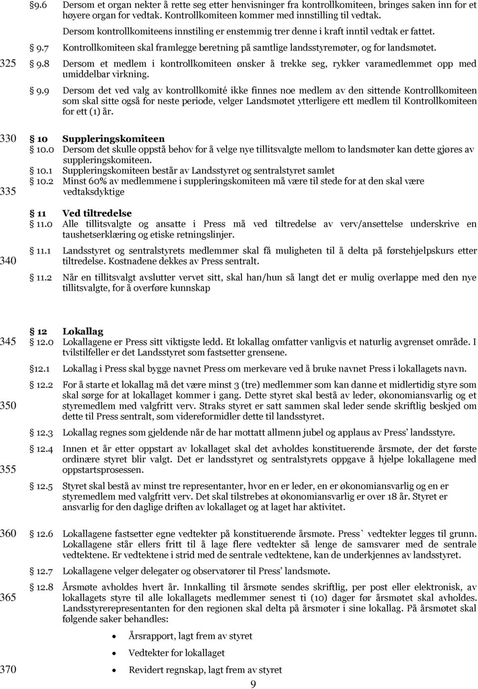 7 Kontrollkomiteen skal framlegge beretning på samtlige landsstyremøter, og for landsmøtet. 9.