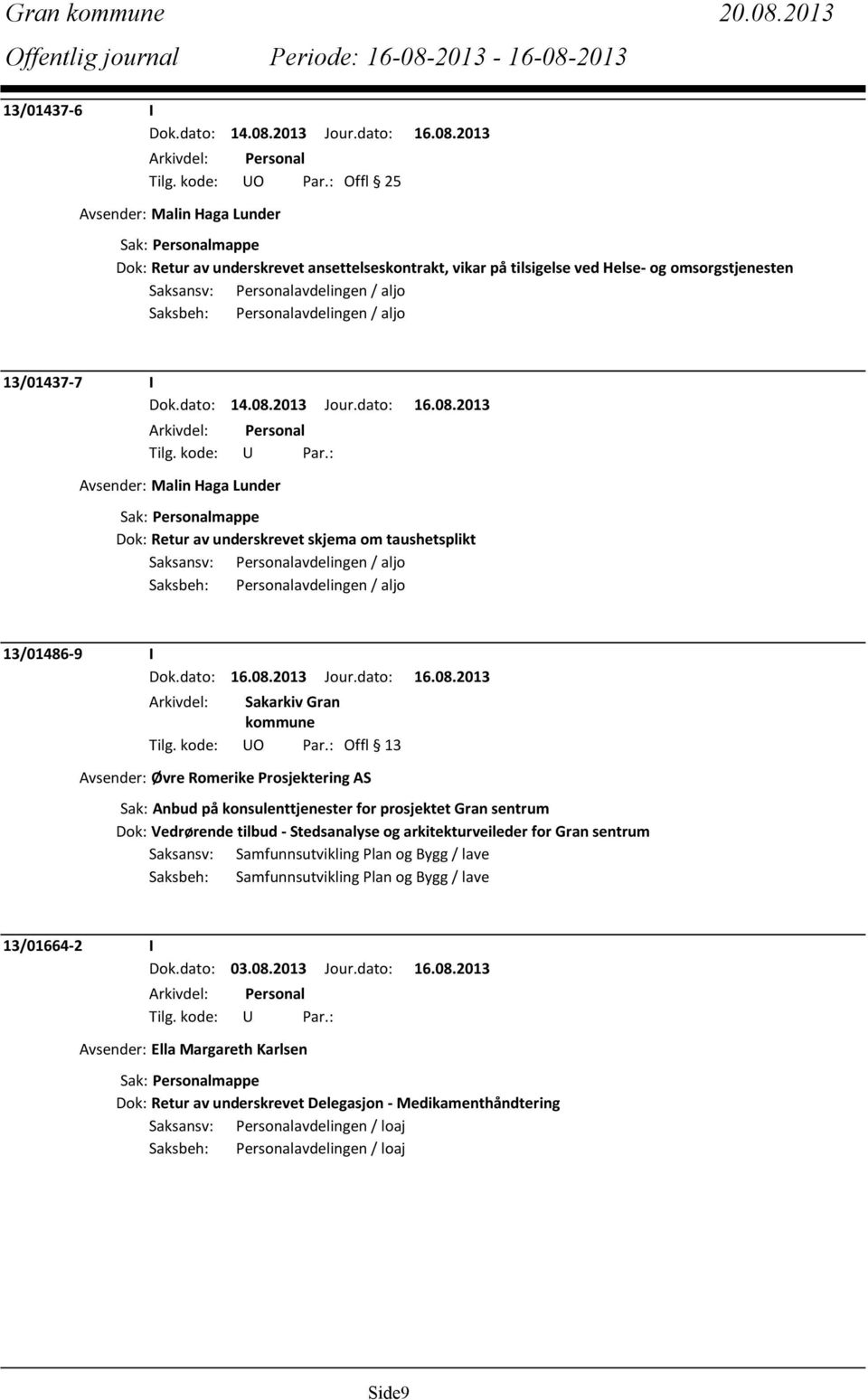 Personalavdelingen / aljo 13/01437-7 I Dok.dato: 14.08.