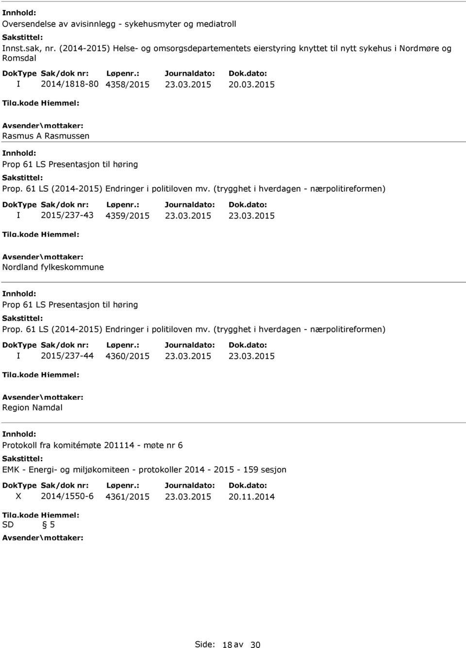 høring Prop. 61 LS (2014-2015) Endringer i politiloven mv.