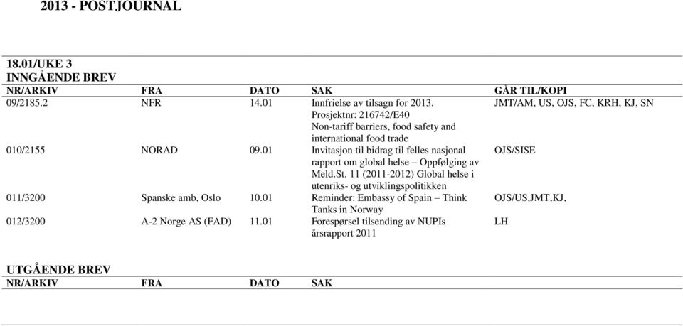 01 Invitasjon til bidrag til felles nasjonal OJS/SISE rapport om global helse Oppfølging av Meld.St.