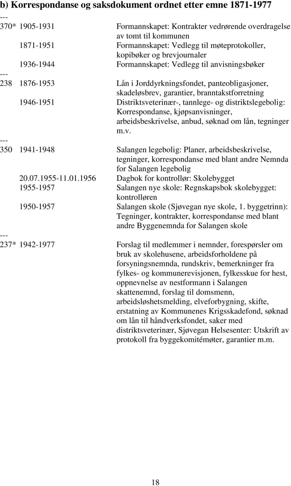 branntakstforretning 1946-1951 Distriktsveterinær-, tannlege- og distriktslegebolig: Korrespondanse, kjøpsanvisninger, arbeidsbeskrivelse, anbud, søknad om lån, tegninger m.v. 350 1941-1948 Salangen legebolig: Planer, arbeidsbeskrivelse, tegninger, korrespondanse med blant andre Nemnda for Salangen legebolig 20.