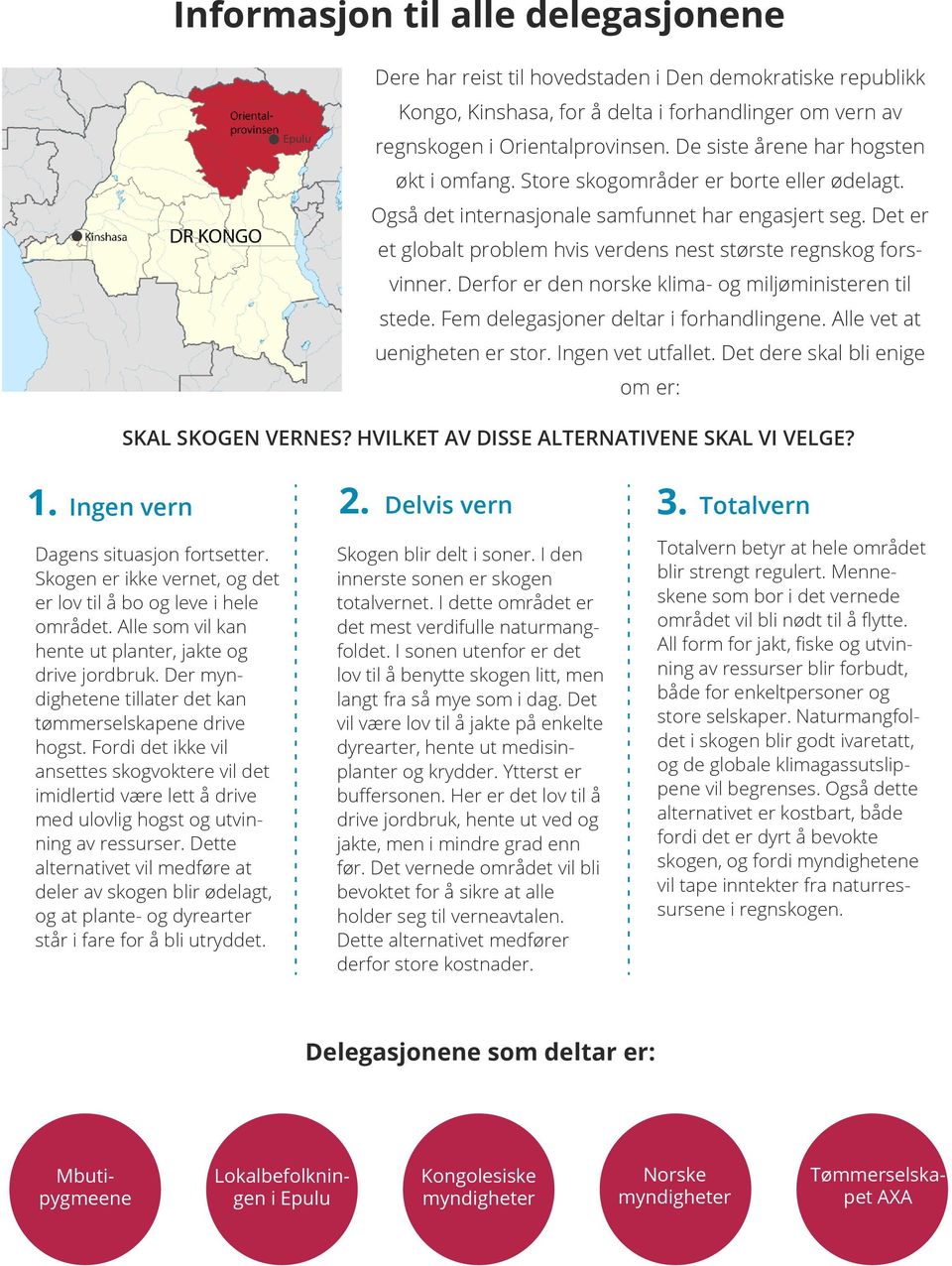 Det er et globalt problem hvis verdens nest største regnskog forsvinner. Derfor er den norske klima- og miljøministeren til stede. Fem delegasjoner deltar i forhandlingene.