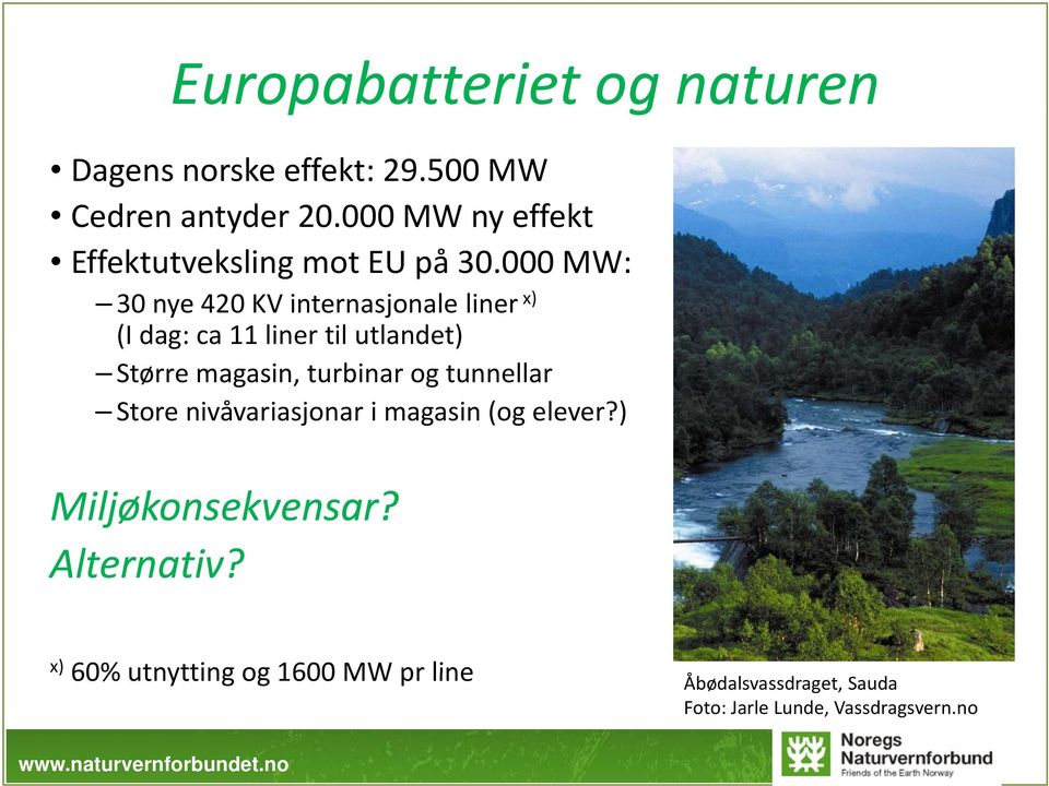 000 MW: 30 nye 420 KV internasjonale liner x) (I dag: ca 11 liner til utlandet) Større magasin,