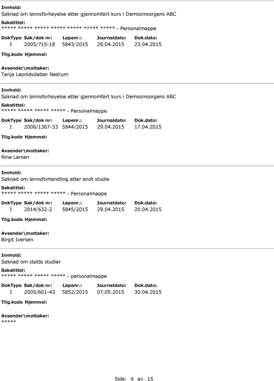 2015 Tanja Leonidsdatter Nedrum Søknad om lønnsforhøyelse etter gjennomført kurs i Demsomsorgens ABC