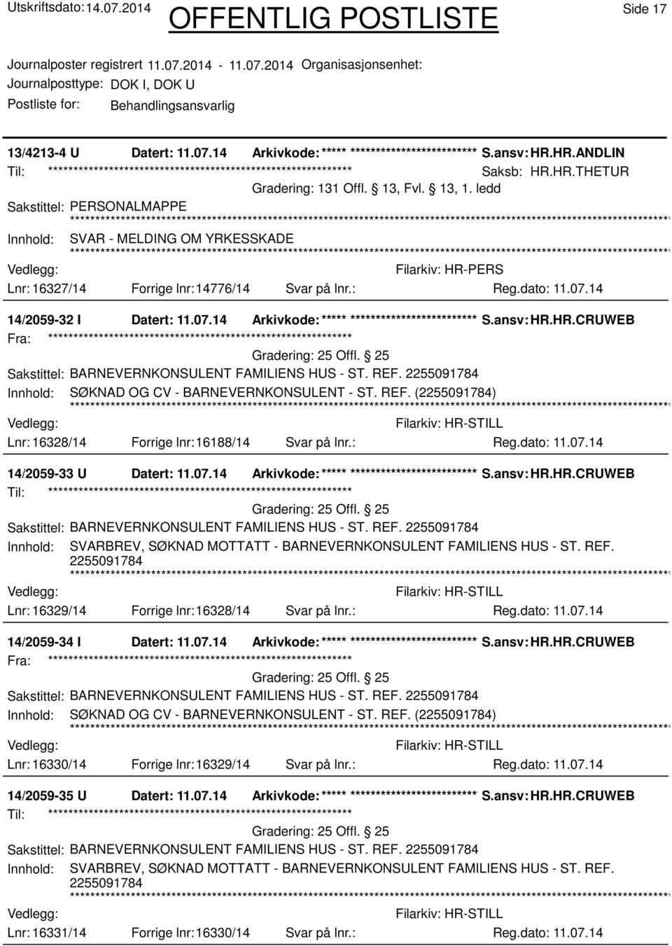 2255091784 Innhold: SØKNAD OG CV - BARNEVERNKONSULENT - ST. REF. (2255091784) Lnr: 16328/14 Forrige lnr:16188/14 Svar på lnr.: 14/2059-33 U Datert: 11.07.