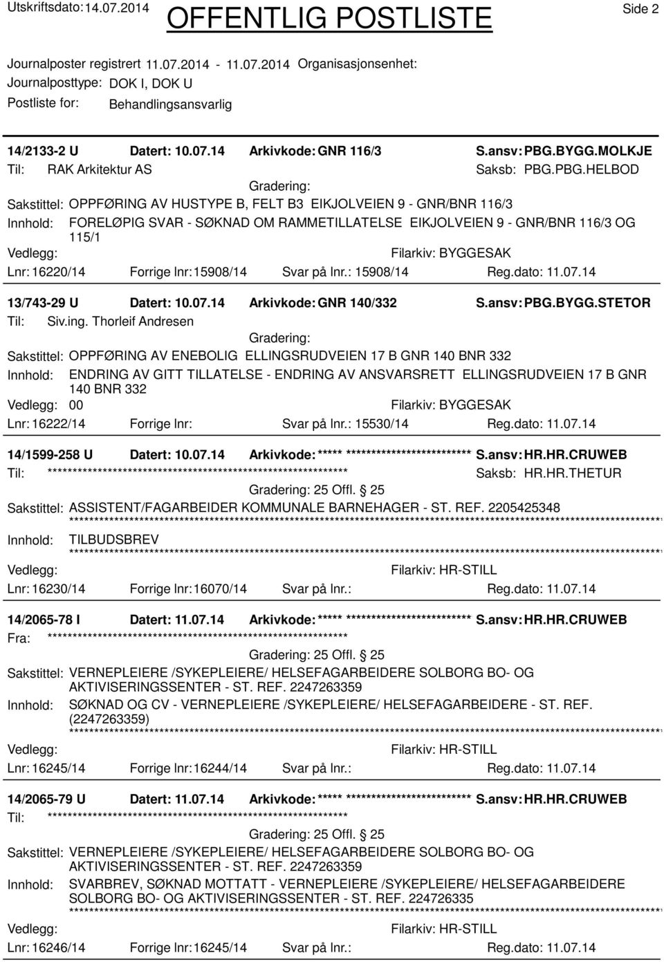 PBG.HELBOD Sakstittel: OPPFØRING AV HUSTYPE B, FELT B3 EIKJOLVEIEN 9 - GNR/BNR 116/3 Innhold: FORELØPIG SVAR - SØKNAD OM RAMMETILLATELSE EIKJOLVEIEN 9 - GNR/BNR 116/3 OG 115/1 Lnr: 16220/14 Forrige