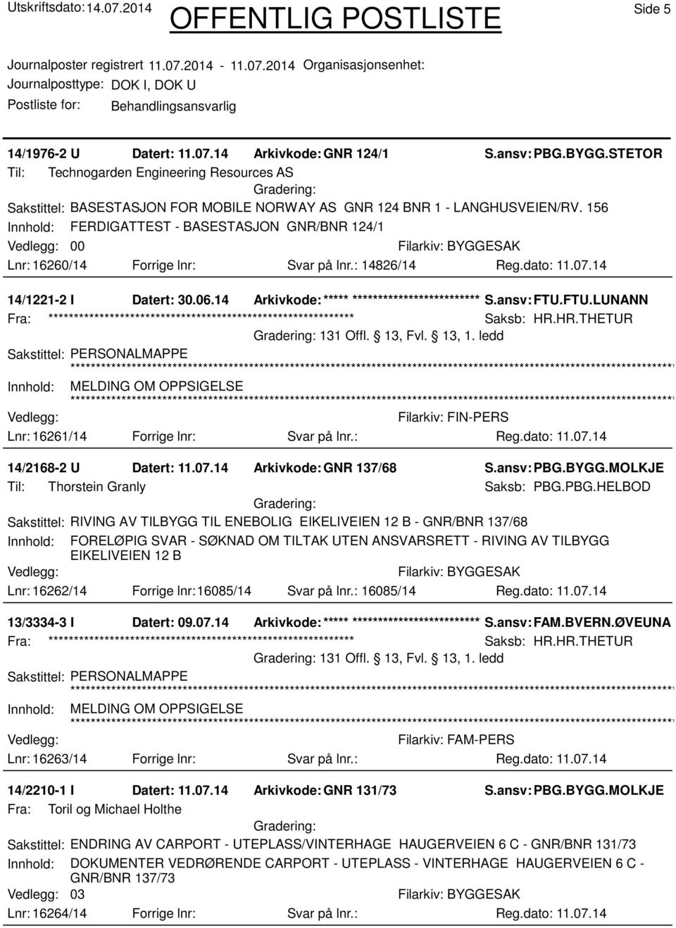 FTU.LUNANN Saksb: HR.HR.THETUR Innhold: MELDING OM OPPSIGELSE Lnr: 16261/14 Forrige lnr: Svar på lnr.: Filarkiv: FIN-PERS 14/2168-2 U Datert: 11.07.14 Arkivkode:GNR 137/68 S.ansv: PBG.BYGG.