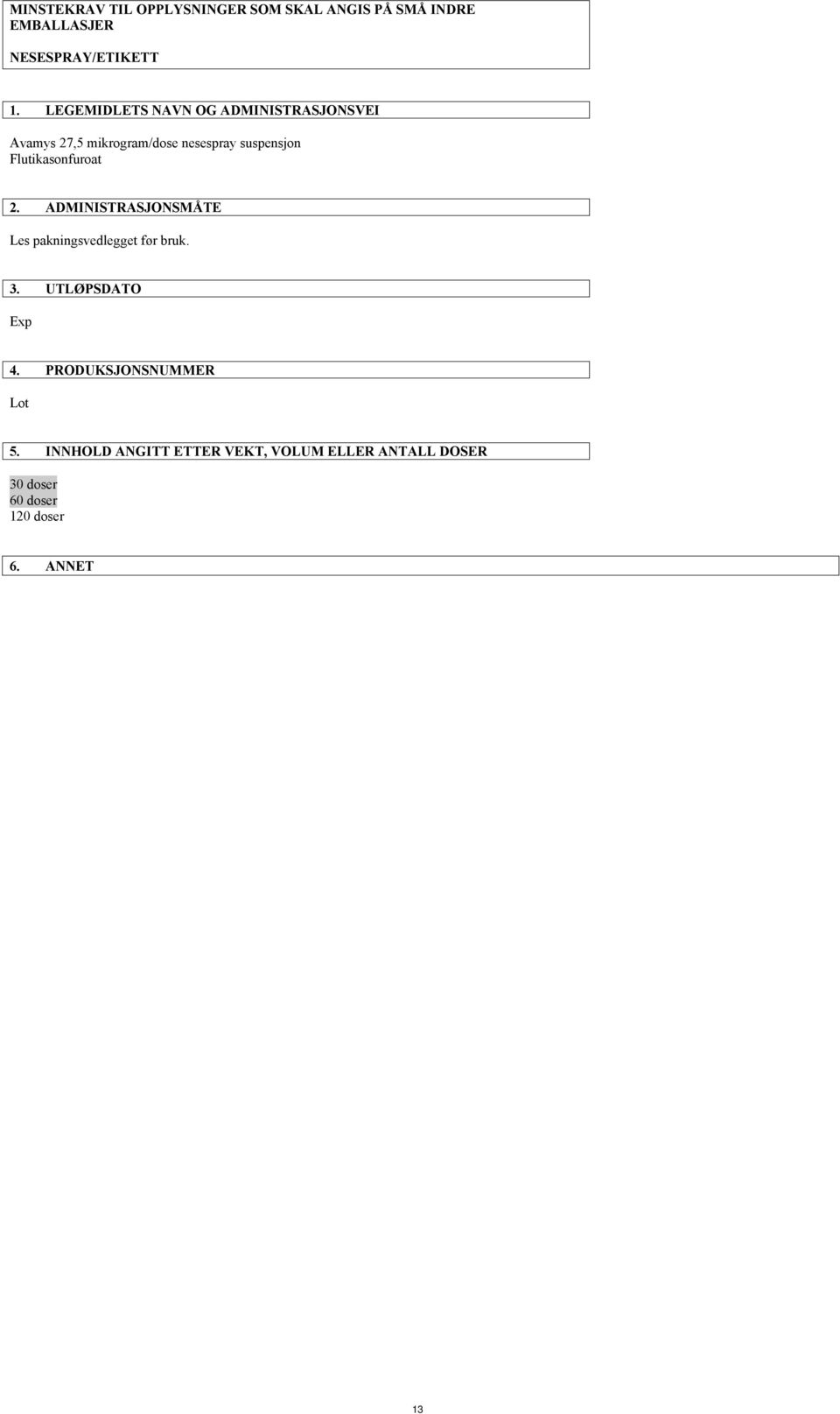 Flutikasonfuroat 2. ADMINISTRASJONSMÅTE Les pakningsvedlegget før bruk. 3. UTLØPSDATO Exp 4.