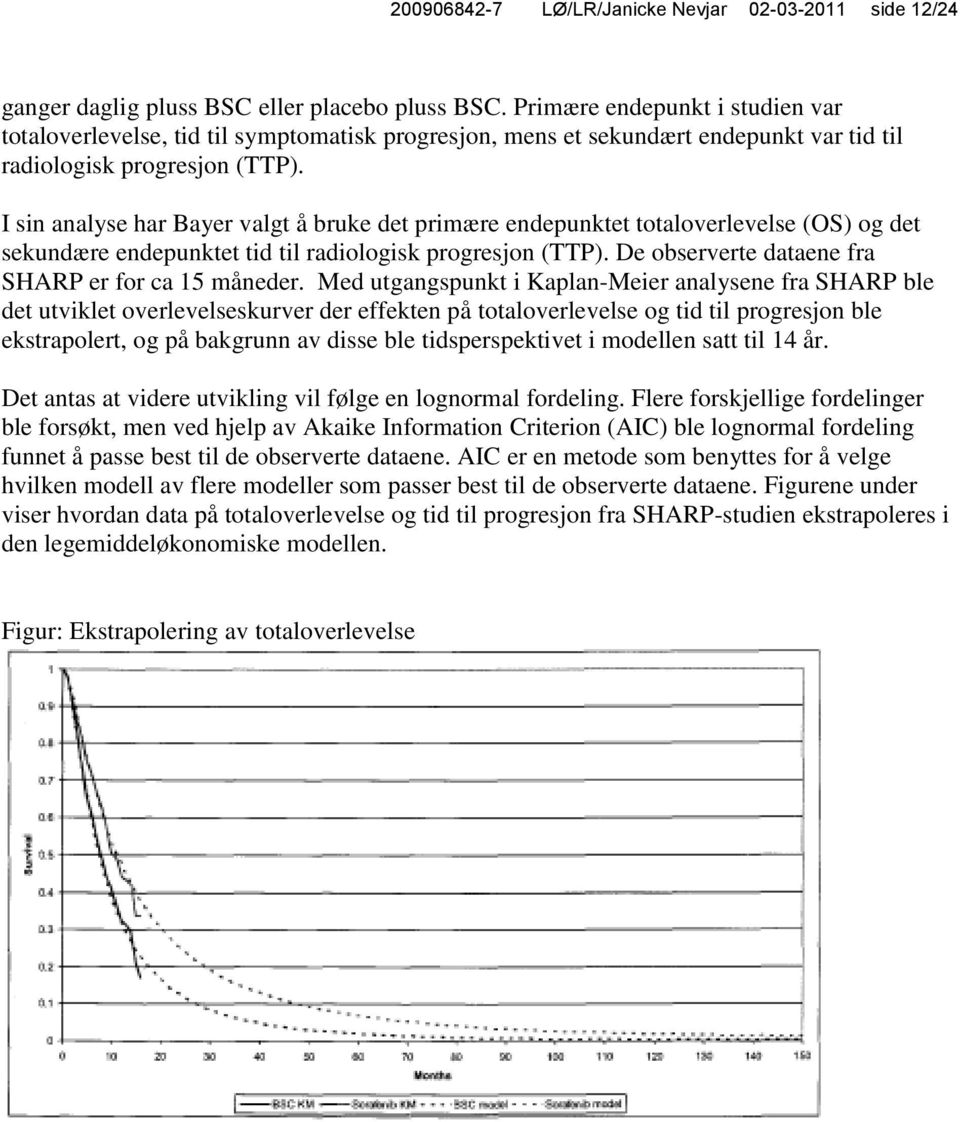 I sin analyse har Bayer valgt å bruke det primære endepunktet totaloverlevelse (OS) og det sekundære endepunktet tid til radiologisk progresjon (TTP).