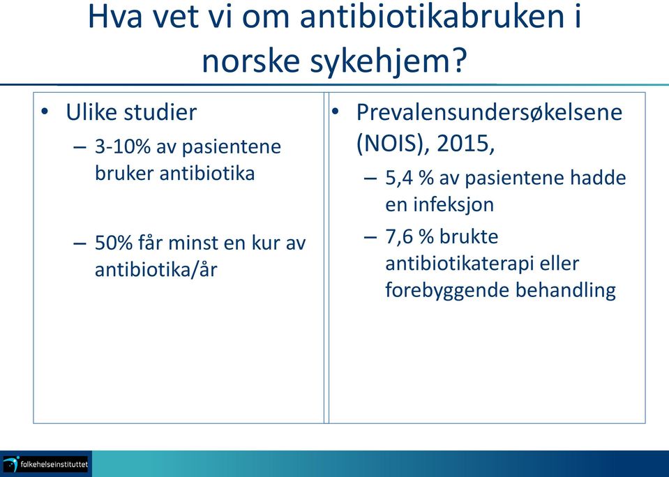 kur av antibiotika/år Prevalensundersøkelsene (NOIS), 2015, 5,4 % av