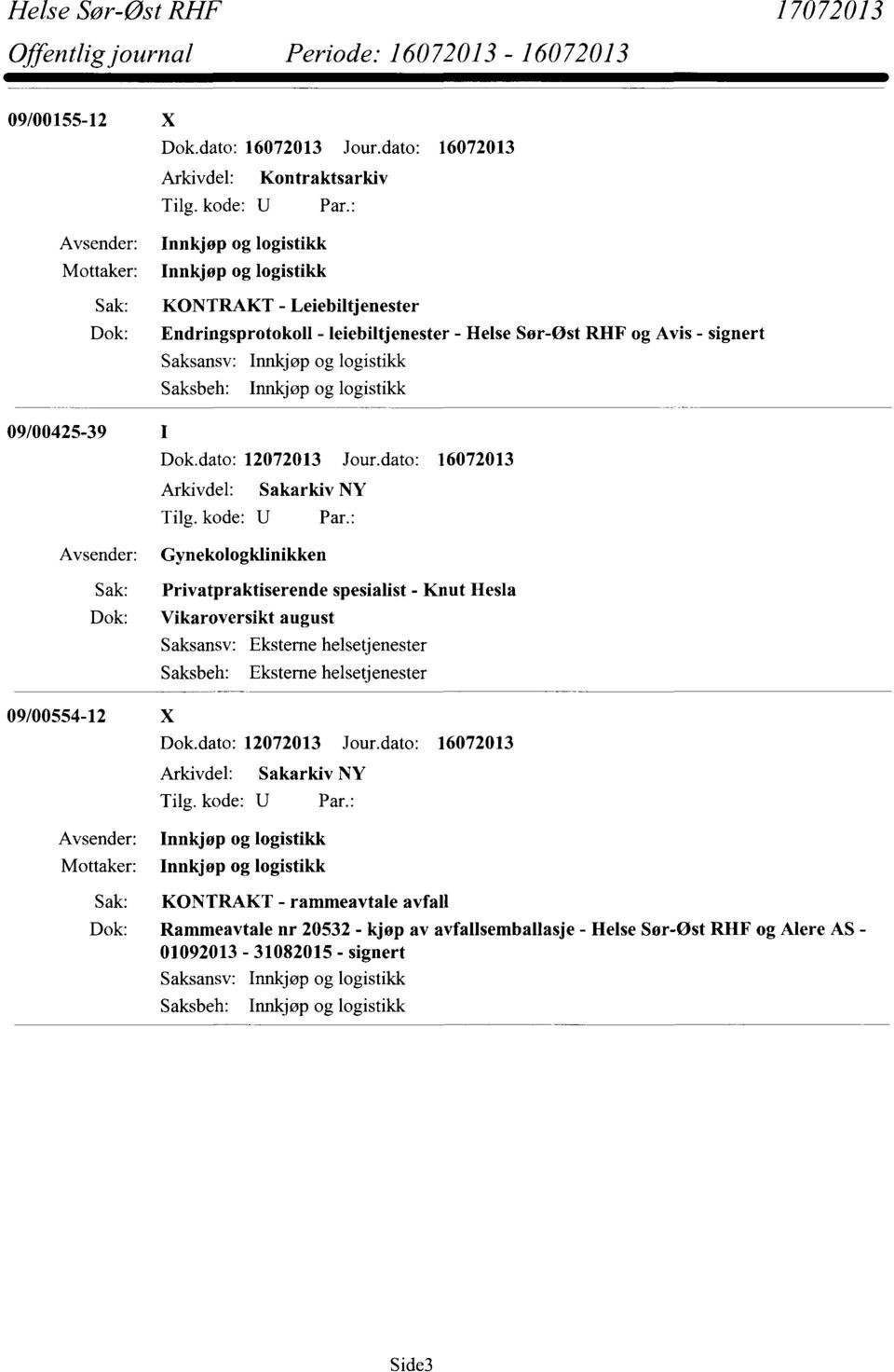 Sør-Øst RHF og Avis - signert 09/00425-39 Gynekologklinikken Sak: Privatpraktiserende spesialist - Knut Hesla Dok: