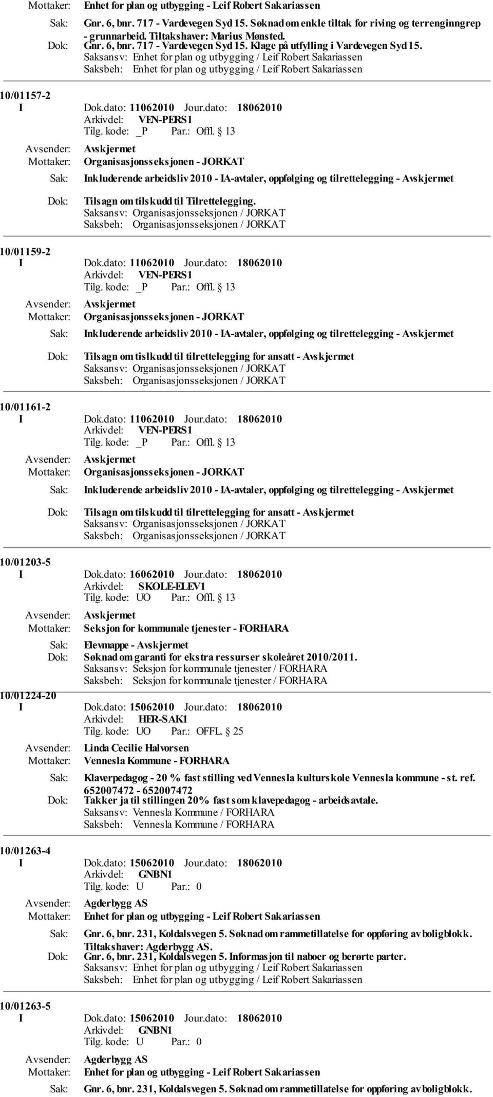 13 Organisasjonsseksjonen - JORKAT Inkluderende arbeidsliv 2010 - IA-avtaler, oppfølging og tilrettelegging - Tilsagn om tilskudd til Tilrettelegging. 10/01159-2 I Dok.dato: 11062010 Jour.dato: Tilg.