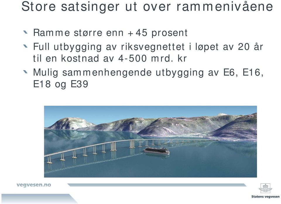 løpet av 20 år til en kostnad av 4-500 mrd.