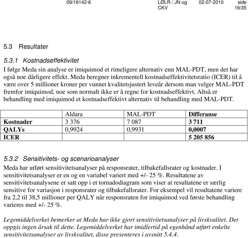 å regne for kostnadseffektivt. Altså er behandling med imiquimod et kostnadseffektivt alternativ til behandling med MAL-PDT.