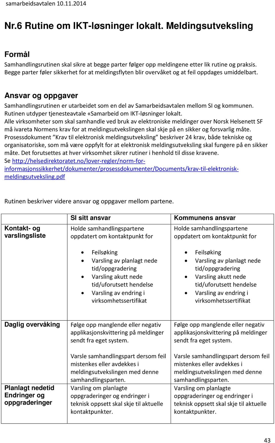 Ansvar og oppgaver Samhandlingsrutinen er utarbeidet som en del av Samarbeidsavtalen mellom SI og Rutinen utdyper tjenesteavtale «Samarbeid om IKT-løsninger lokalt.